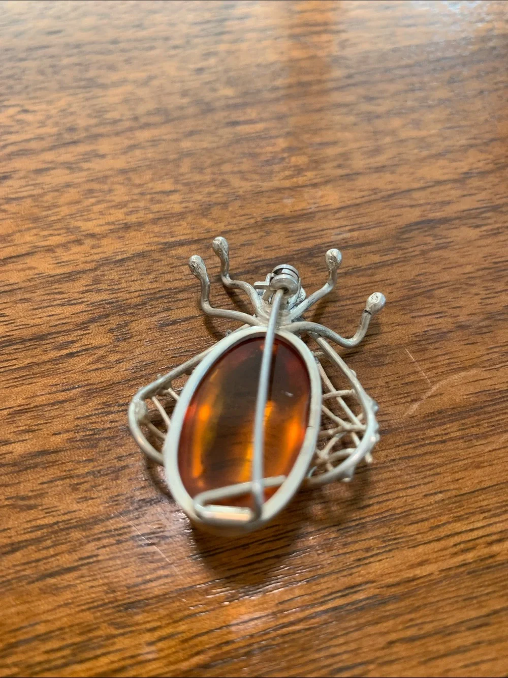 Amber Silver insect Brooch